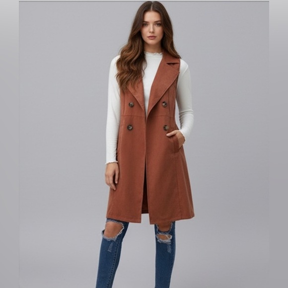 Jackets & Blazers - Rust Double-breasted Waterfall Collar Trench Vest